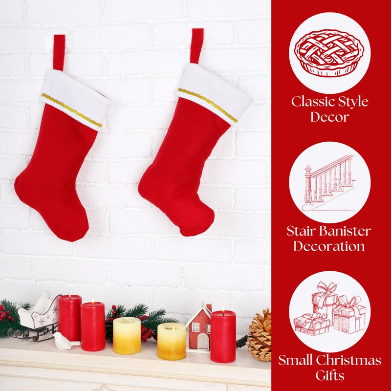 Iconikal 6-Pack Felt Christmas Stocking, White & Red with Gold Trim, 18-Inch Long - Image 3